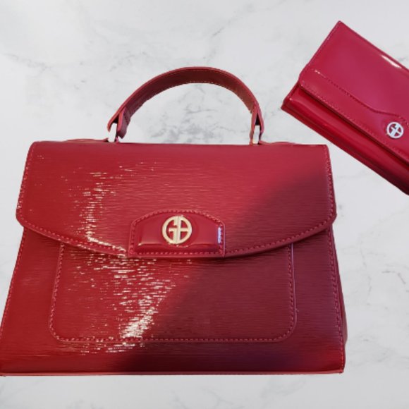 Giani Bernini Bark Patent Purse AND matching Wallet - Red - Picture 1 of 9